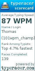 Scorecard for user 101wpm_champ