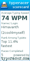 Scorecard for user 2cool4myself