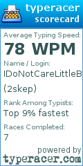 Scorecard for user 2skep
