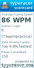 Scorecard for user 73wpmpractice