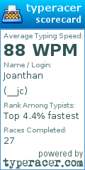 Scorecard for user __jc