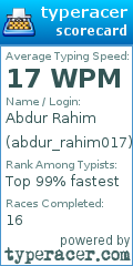 Scorecard for user abdur_rahim017