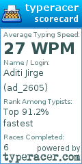 Scorecard for user ad_2605