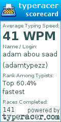 Scorecard for user adamtypezz