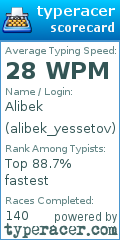 Scorecard for user alibek_yessetov