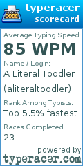 Scorecard for user aliteraltoddler
