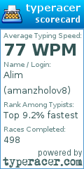 Scorecard for user amanzholov8