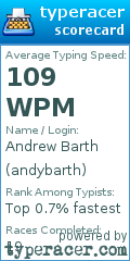Scorecard for user andybarth
