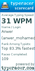 Scorecard for user anwer_mohamed