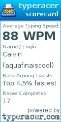 Scorecard for user aquafinaiscool