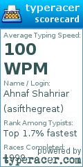 Scorecard for user asifthegreat