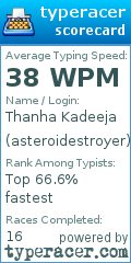 Scorecard for user asteroidestroyer