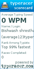 Scorecard for user average123typer