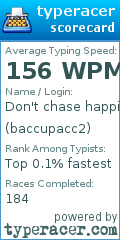 Scorecard for user baccupacc2