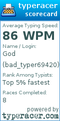 Scorecard for user bad_typer69420
