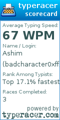 Scorecard for user badcharacter0xff