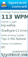 Scorecard for user badtyper111mechnq
