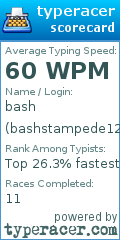 Scorecard for user bashstampede123