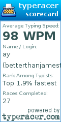 Scorecard for user betterthanjamestat
