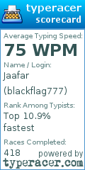 Scorecard for user blackflag777