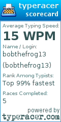 Scorecard for user bobthefrog13
