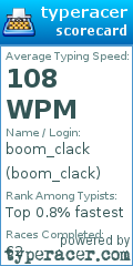 Scorecard for user boom_clack