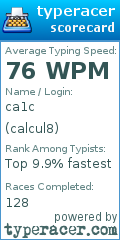 Scorecard for user calcul8