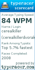 Scorecard for user cerealkillerdvorak