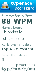 Scorecard for user chipmissile