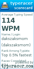 Scorecard for user dakszaksmom