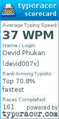 Scorecard for user devid007x
