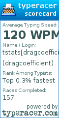 Scorecard for user dragcoefficient