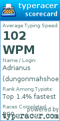 Scorecard for user dungonmahshoe