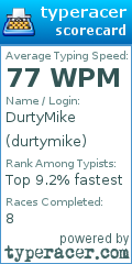 Scorecard for user durtymike