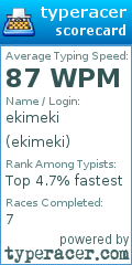 Scorecard for user ekimeki