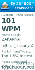 Scorecard for user elhilali_zakariya