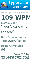 Scorecard for user enscar