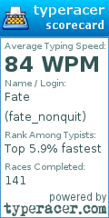Scorecard for user fate_nonquit