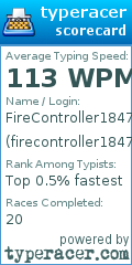 Scorecard for user firecontroller1847