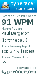 Scorecard for user fortnitepaul