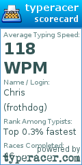 Scorecard for user frothdog