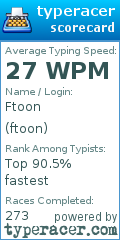 Scorecard for user ftoon