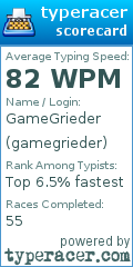Scorecard for user gamegrieder