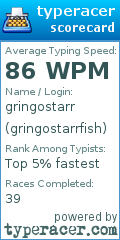 Scorecard for user gringostarrfish