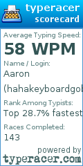 Scorecard for user hahakeyboardgobrr