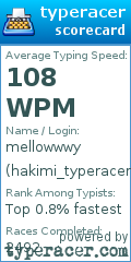 Scorecard for user hakimi_typeracer