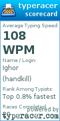 Scorecard for user handkill