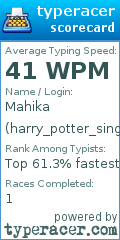Scorecard for user harry_potter_singer