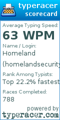 Scorecard for user homelandsecurity
