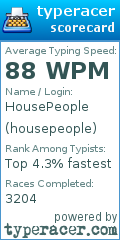 Scorecard for user housepeople